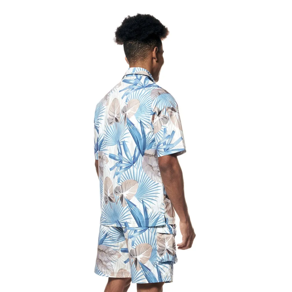 Printed Short Sleeve Woven Windbreaker Shirt - Tropic Blue