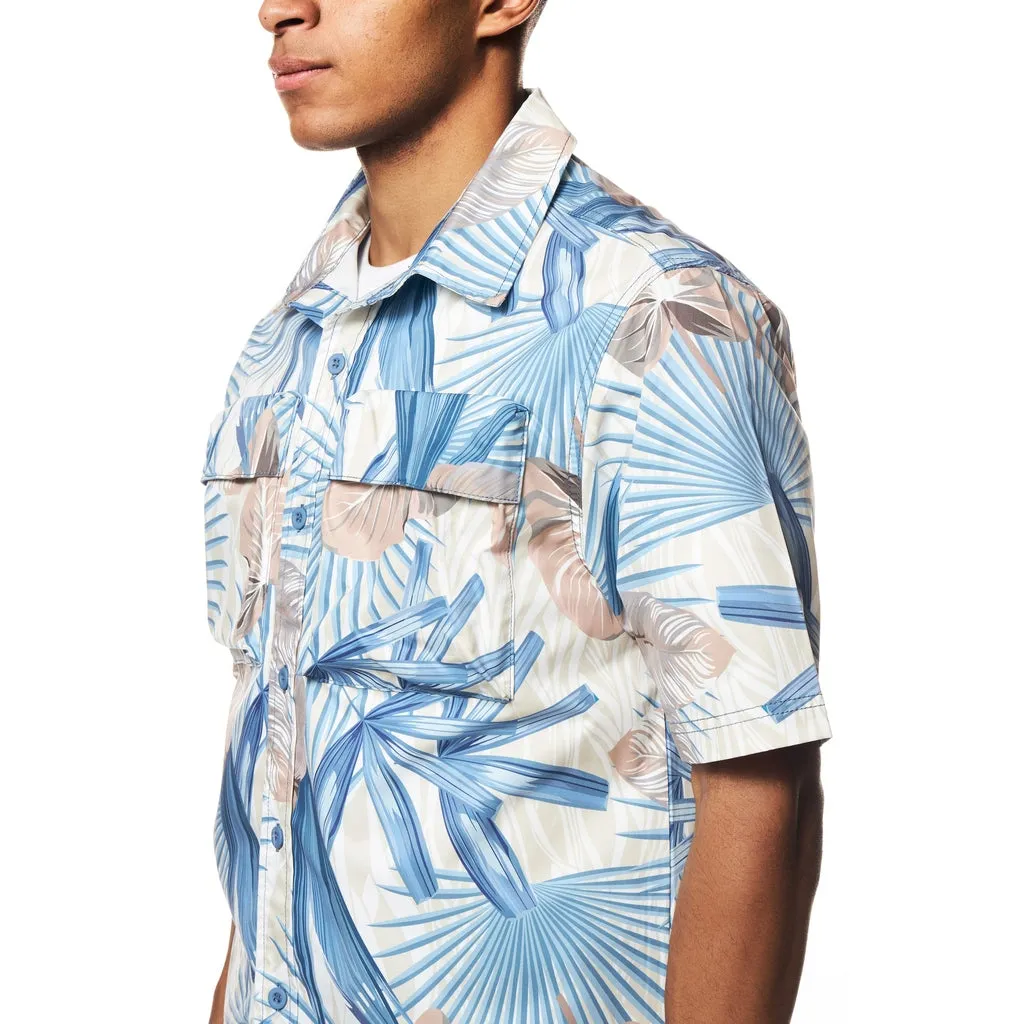 Printed Short Sleeve Woven Windbreaker Shirt - Tropic Blue