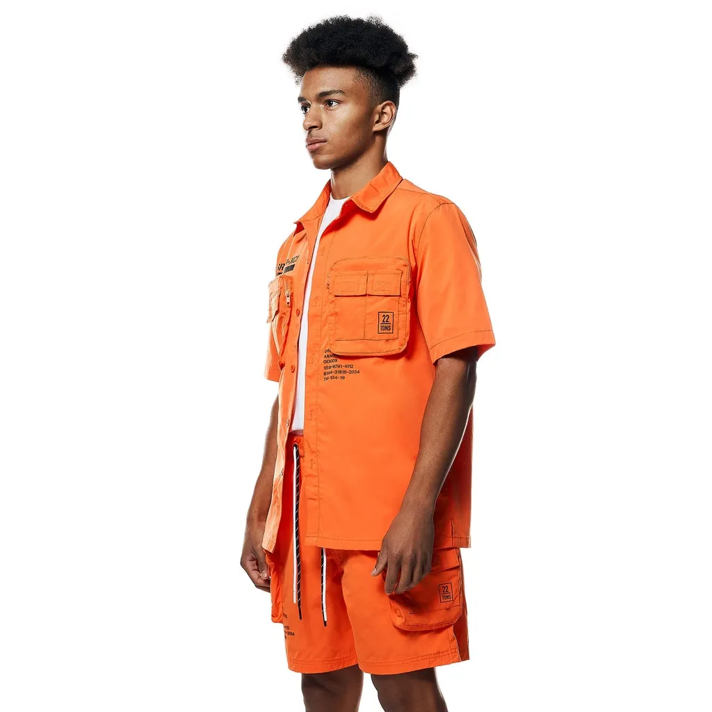 Printed Utility Boxy Windbreaker Shirt - Orange