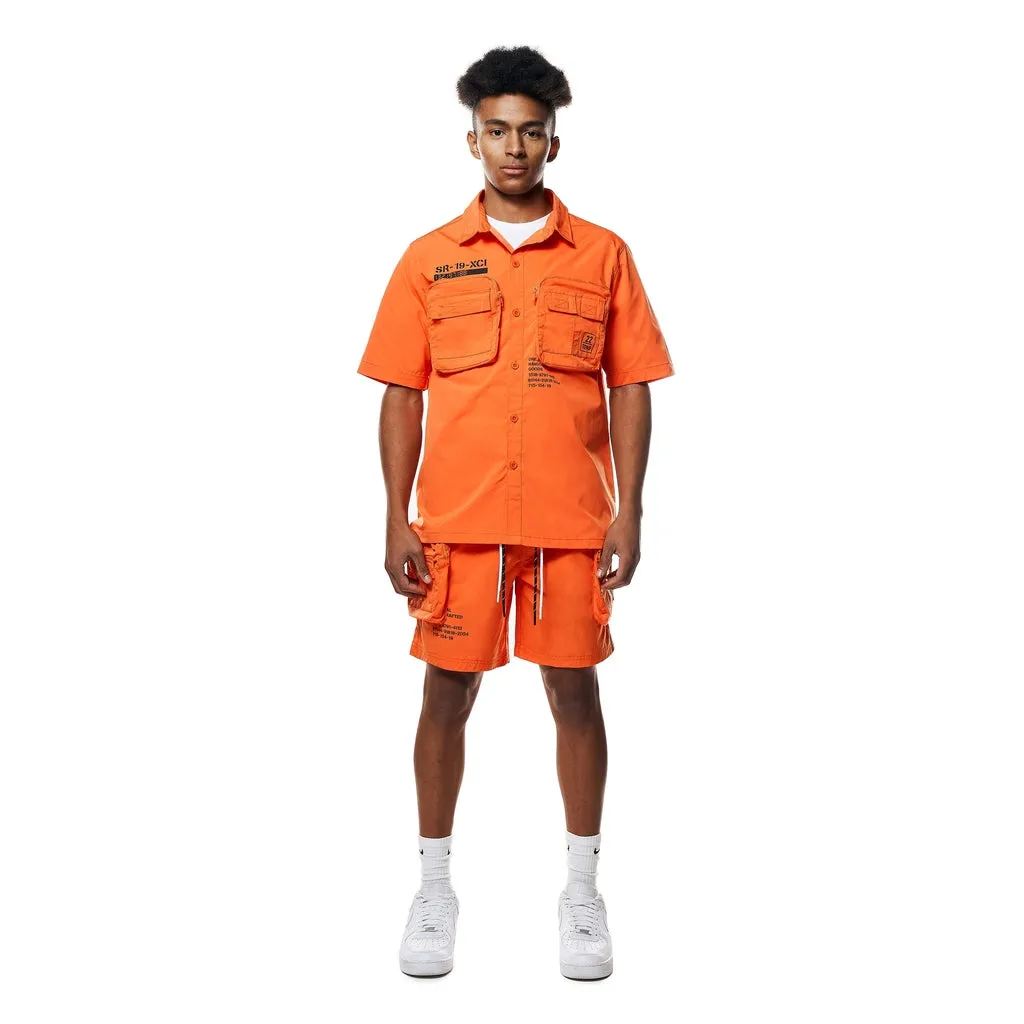 Printed Utility Boxy Windbreaker Shirt - Orange