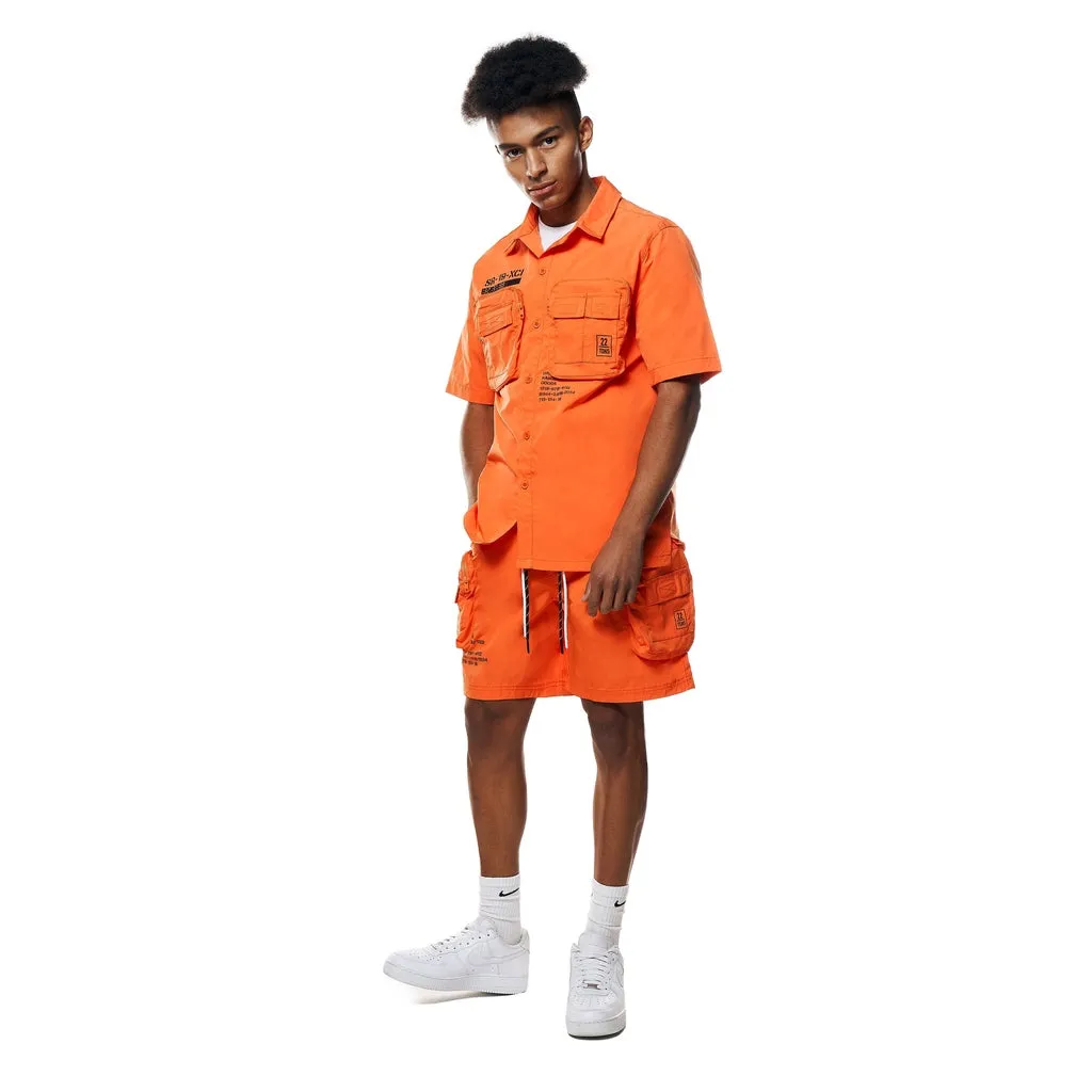 Printed Utility Boxy Windbreaker Shirt - Orange