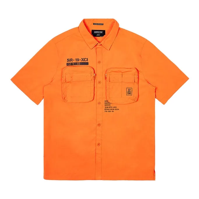 Printed Utility Boxy Windbreaker Shirt - Orange