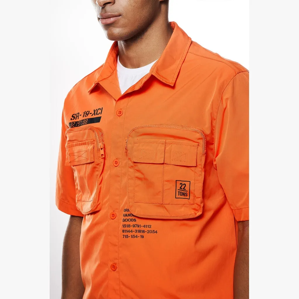 Printed Utility Boxy Windbreaker Shirt - Orange