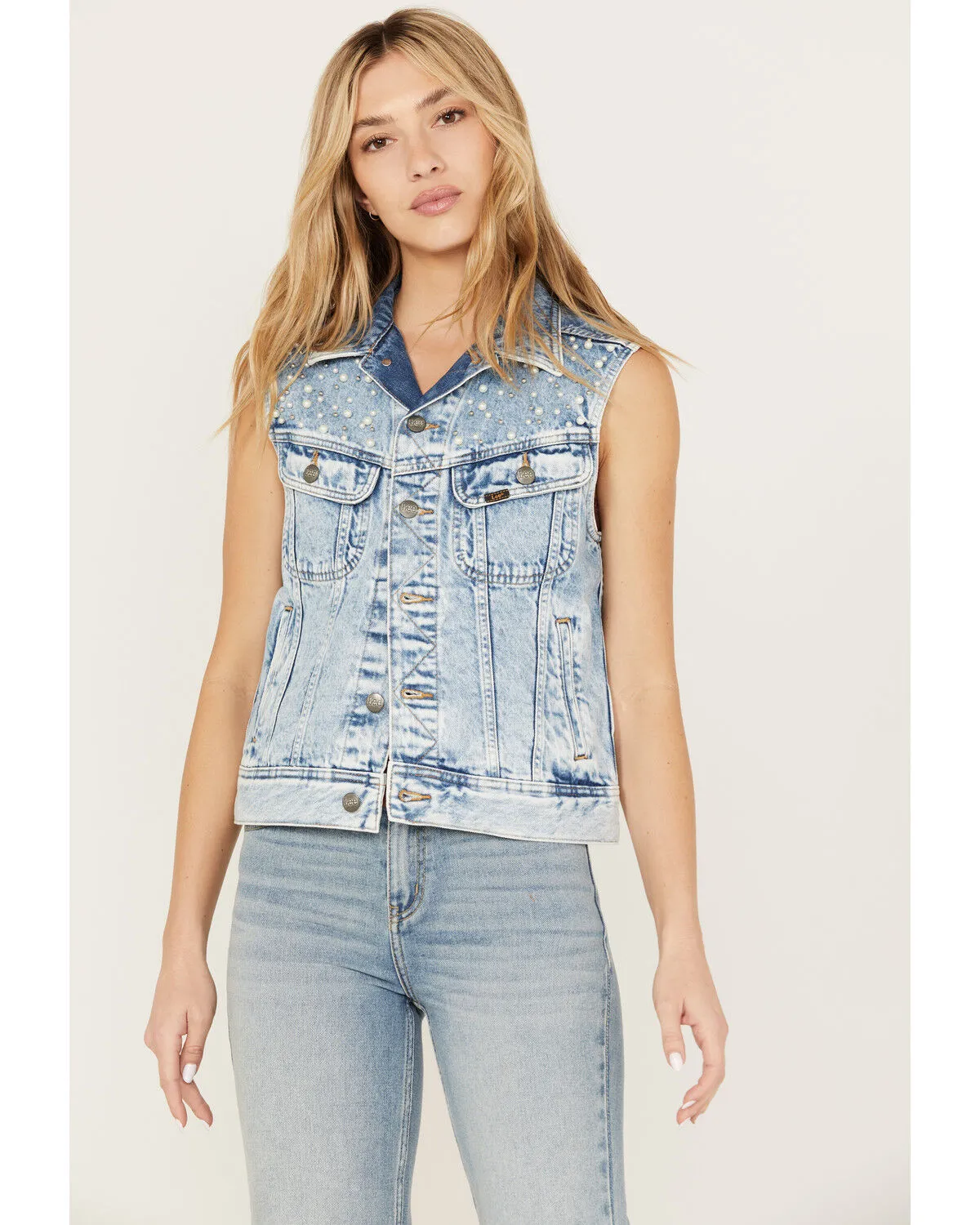 Product Name:  Lee Women's Light Wash Acid Wash Denim Pearl Vest