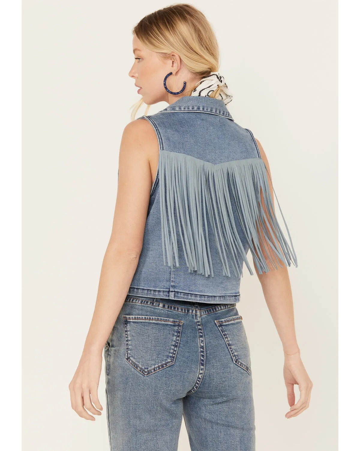 Product Name:  Rock & Roll Denim Women's Medium Wash Cropped Denim Fringe Vest