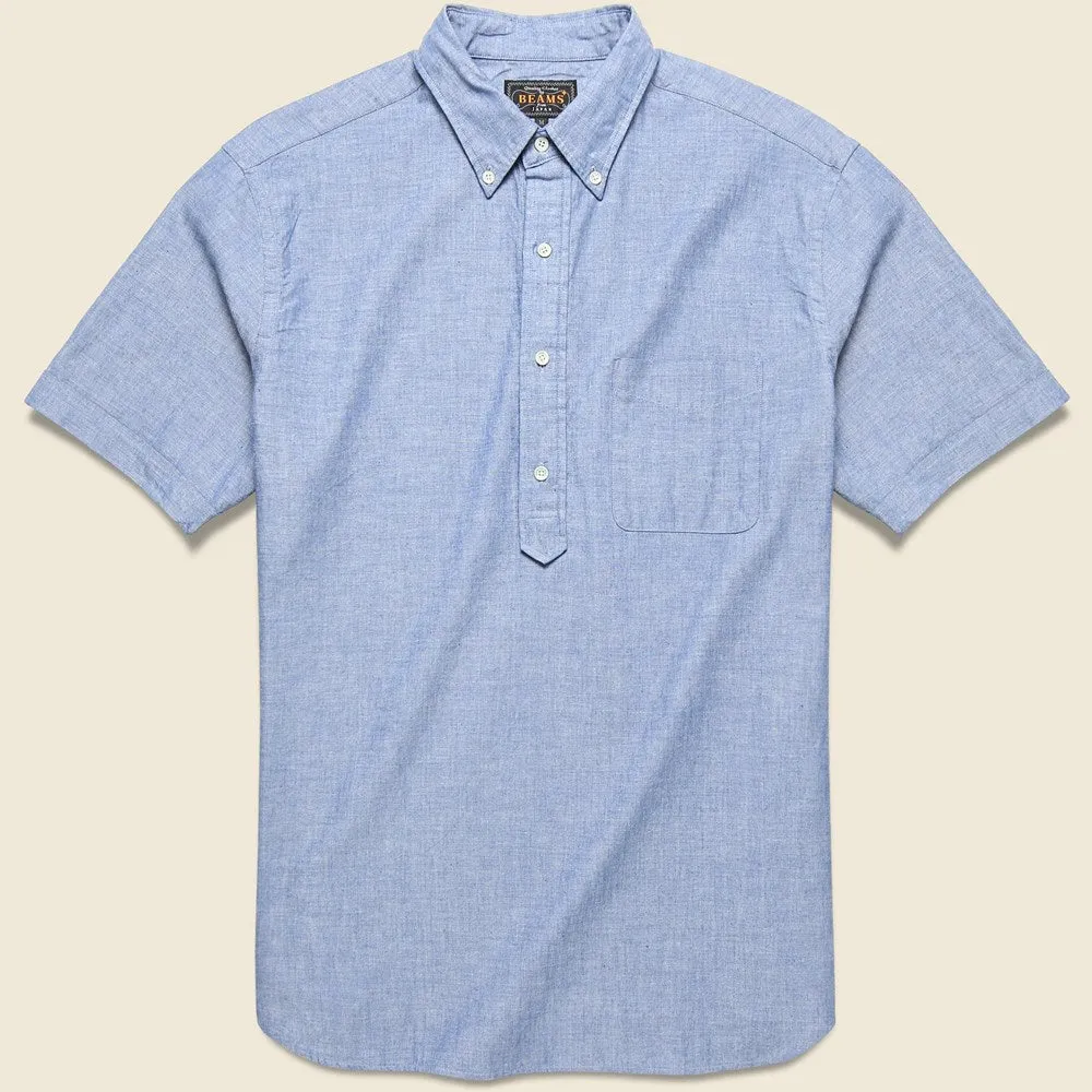 Pullover Short Sleeve Chambray Shirt - Blue