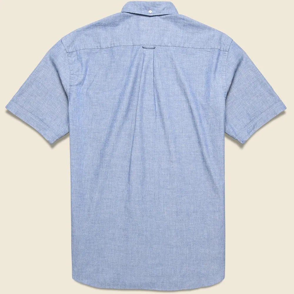 Pullover Short Sleeve Chambray Shirt - Blue