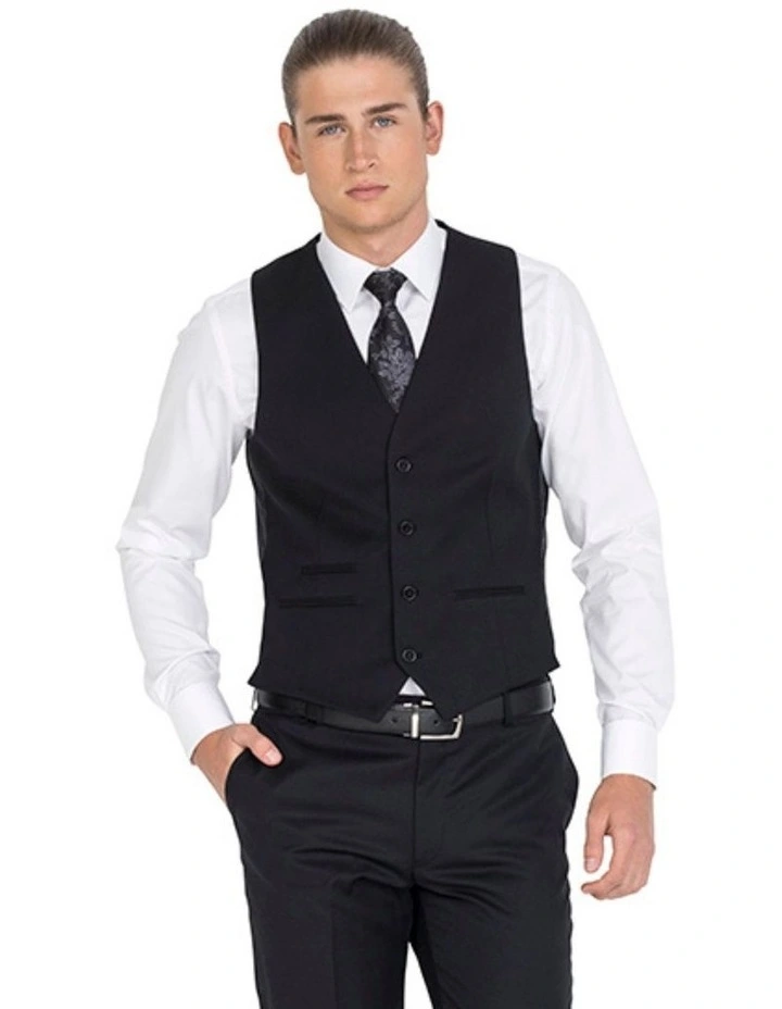 Pure Wool Tailored Fit Lounge Vest in Black