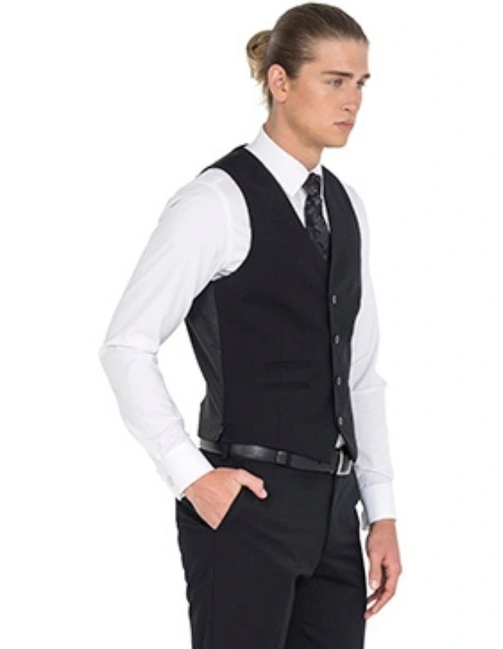 Pure Wool Tailored Fit Lounge Vest in Black