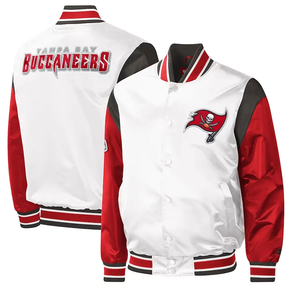 Tampa Bay Buccaneers Throwback Warm Up Pitch White Satin Jacket