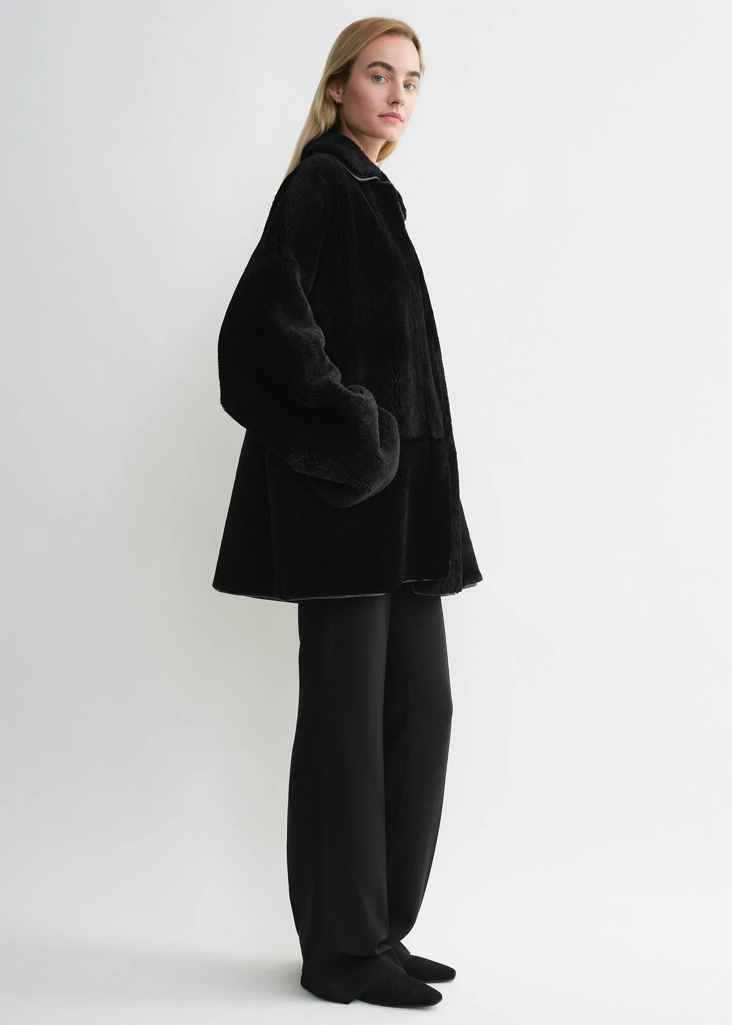 Teddy shearling overshirt jacket black