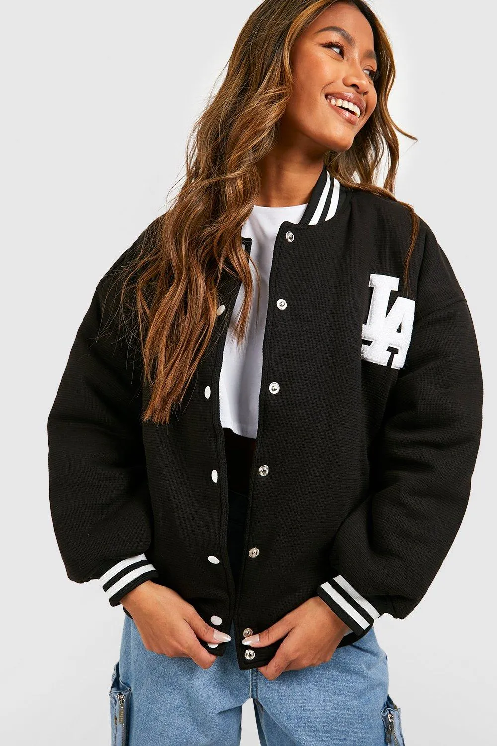 Textured La Oversized Bomber Jacket