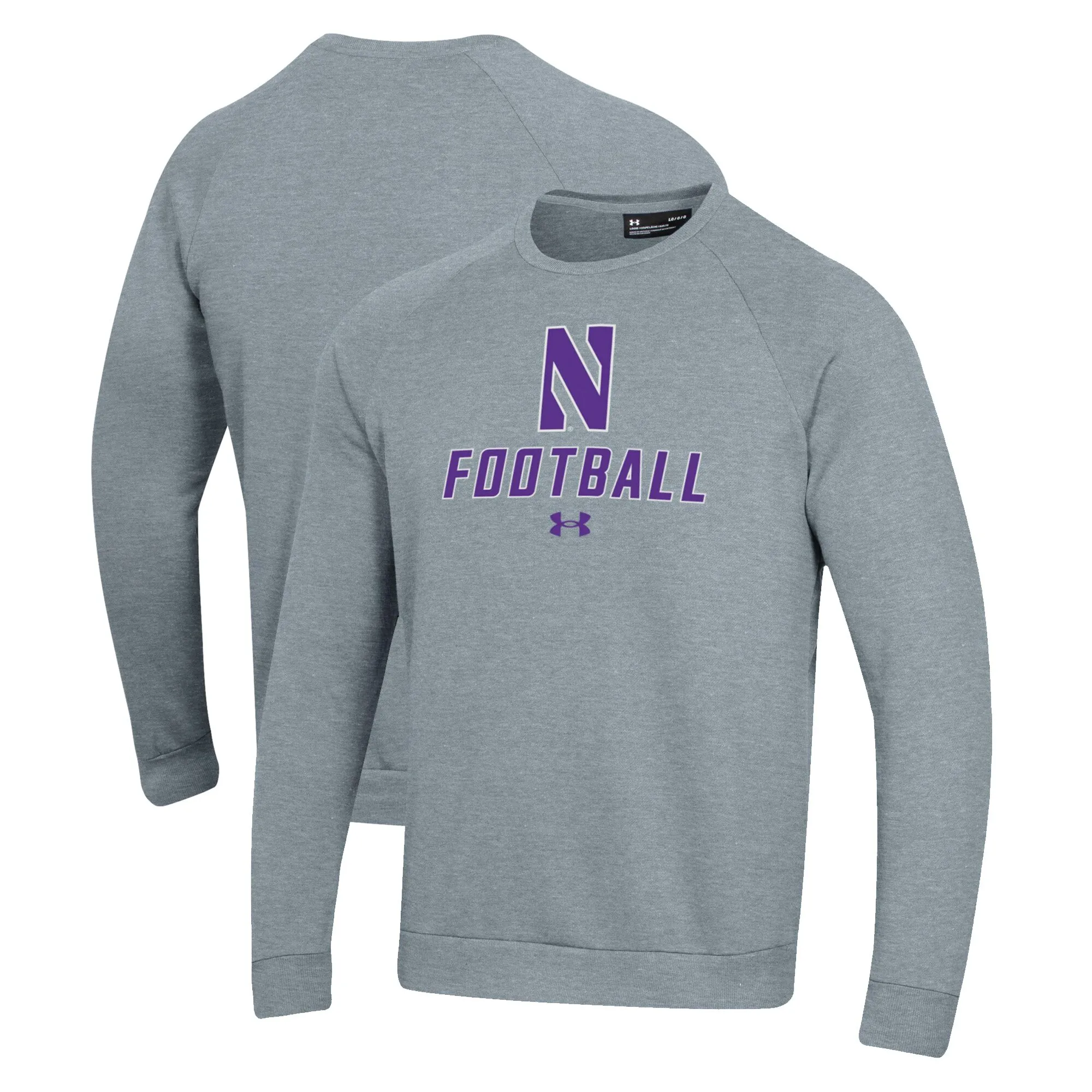 Under Armour  Northwestern Wildcats Grey Football Rival Fleece Raglan Pullover Sweatshirt