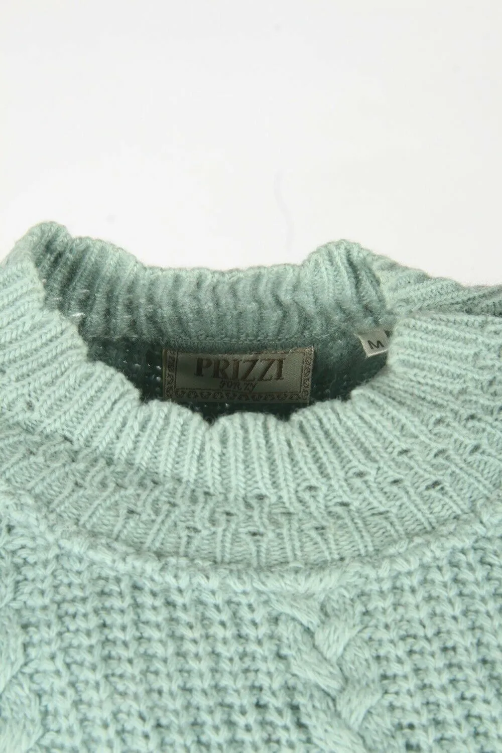 Vintage Cable Knit Wool Jumper Crew Neck Pullover 90s Turquoise M - Pepper Tree London