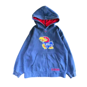 WESTSIDE STOREY VINTAGE | VINTAGE 90S KANSAS JAYHAWKS NIKE MIDDLE SWOOSH KU HOODIE - NAVY BLUE