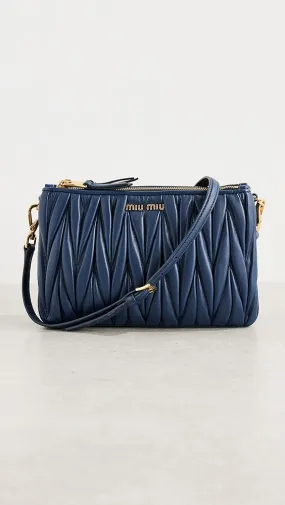 What Goes Around Comes Around   Miu Miu Navy Nappa Double Zip Crossbody 