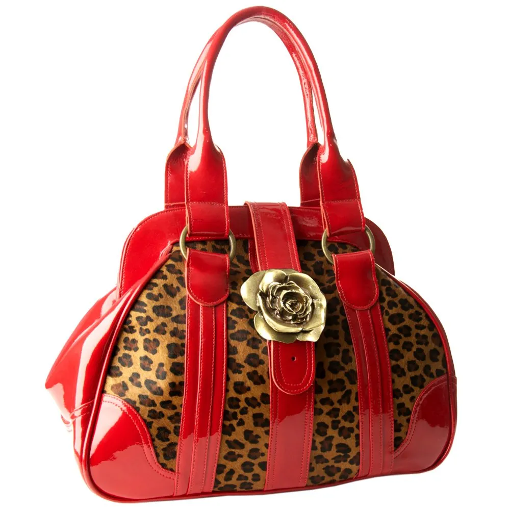 Womens Luxury Leopard Print Pony Skin Leather Tote Handbag