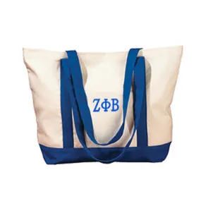 Zeta Phi Beta Canvas Boat Tote, 1-Color Greek Letters - BE004 - EMB